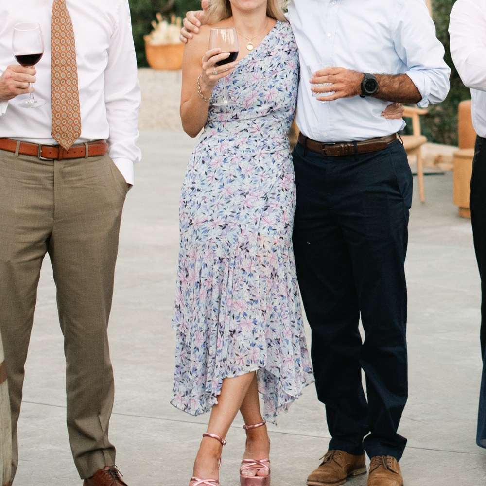 Astr One-Shoulder Floral Dress in Purple and Blue Santorini